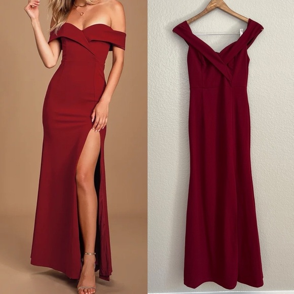 NWOT Song of Love Wine Red Off-the-Shoulder Maxi Dress - Picture 1 of 9